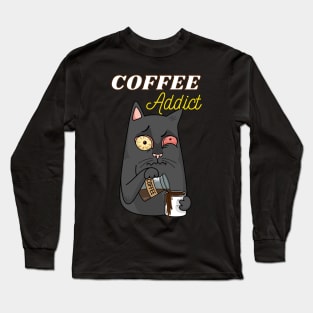 Coffee Addicted Cat Long Sleeve T-Shirt